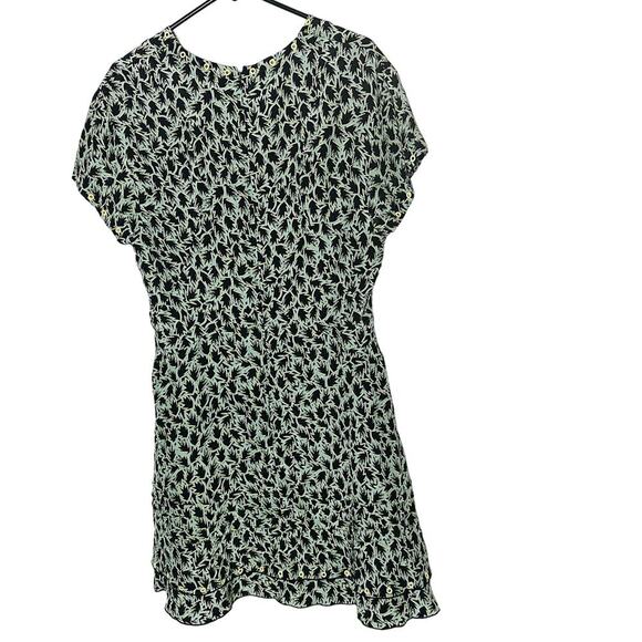 DEREK LAM 10 Crosby Green Black Leaf Printed V Neck Grommet Mini Dress Size 12 - Picture 4 of 14